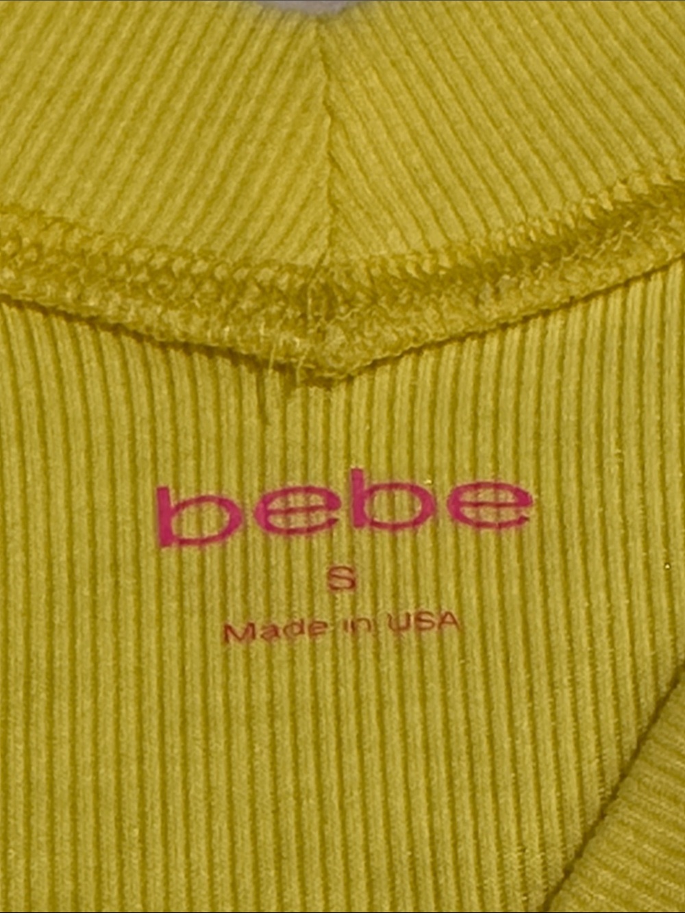 bebe Bright Yellow Rhinestone Logo Ribbed Top - Picture 4 of 5